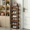 Narrow Shoe Rack, Foldable Bamboo Shoes Shelf for Small Spaces, Multifunctional Vertical Shoe Organizer Tall for Entryway, Closet, Corner, Bedroom, Hallway (Brown, 7 Layers)