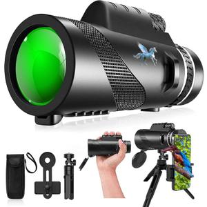 Monoculas for Adults High Powered,HD Monocular Scope with Large Field of View,Lightweight & Compact,High Magnification for Bird Watching,Travel,Hiking,with Smartphone Adapter (BLACK)