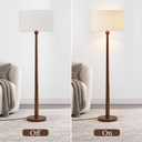 Buruis 65 Inch Single Ball Walnut Wood Floor Lamp with Linen Shade, Cream