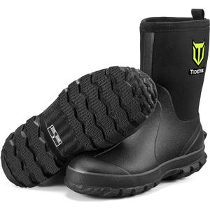 TIDEWE Rubber Boots for Men, 5.5mm Neoprene Insulated Rain Boots with Steel Shank, Waterproof Mid Calf Hunting Boots, Sturdy Rubber Work Boots for Farming Gardening Fishing (11, Black)