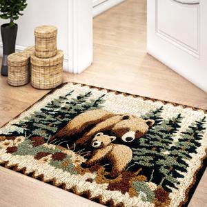 Bear Rug Mat Farmhouse Bathroom Rugs Animal Brown Bear Forest Trees Rustic Cabin Carpet Camping Bath Rug Sets for Bathroom Bedroom Kitchen Outdoor Indoor 17X29 Inch