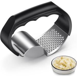 4 x Garlic Press Rocker - Stainless Steel Garlic Crusher, 2-in-1 Easy Kitchen Gadget for Effortless Smashing