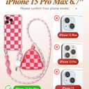 Likiyami for iPhone 15 Pro Max Case - Women Girls Cute Card Holder Crossbody Phone Cover with Pouch Checkered Girly Pretty Aesthetic Adjustable Strap Soft TPU Protective for Apple 15 Pro Max Cases (Pink Plaid)