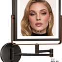 Rechargeable Wall Mounted Makeup Mirror with Lights, 4000mAh Double Sided 1X/10X Magnifying Vanity Mirror with 3 Color Lights, Touch Dimmable, 360 Extension Foldable Arm(Oil Rubbed Bronze