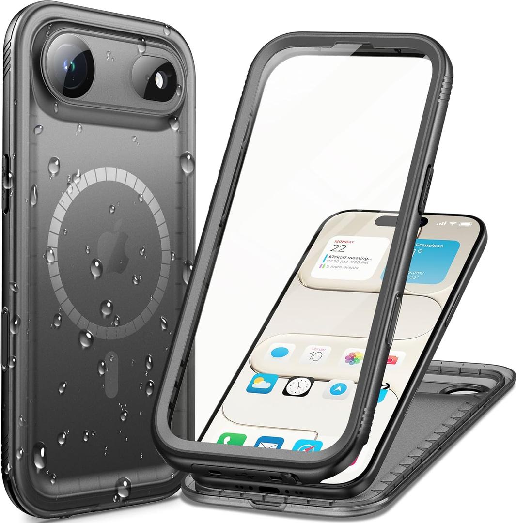 Cozycase for iPhone Air Waterproof Case Full-Body Bumper Shockproof Dustproof Cases with Built-in Screen Protector &Camera Control Compatible with MagSafe,Drop Proof Cover Frosted Black