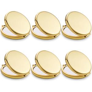Compact Mirror, Pocket Travel Makeup Mirror for Purse, Metal Round Shell, 2-Sided 1X/2X Magnifying, Portable, Folding, Handheld, Gold, 6 Pack