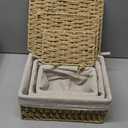 Storage Baskets with Lids, Set of 3 Wicker Baskets with Lids, Khaki Paper Rope Woven Storage Boxes with Removable Liners, Stackable Shelf Bins for Bathroom, Closet, Nursery