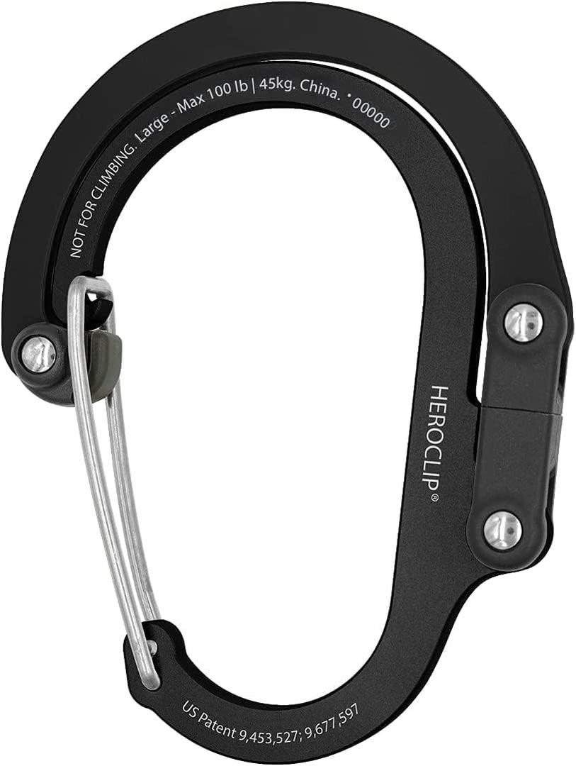 GEAR AID HEROCLIP (Large) Carabiner Gear Clip and Hook for Hanging Heavy Duty Items, Camping Backpacks, Suitcases, Kayaks, Bicycles and More (Stealth Black)