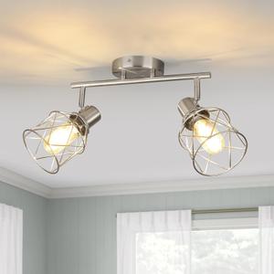WILON Industrial Track Lighting Kit, 2 Light Modern Track Lighting Fixtures Brushed Nickel Flush Mount Ceiling Light Rotatable Light Head E26 Base Ceiling Spotlight for Kitchen Dining Room Hallway