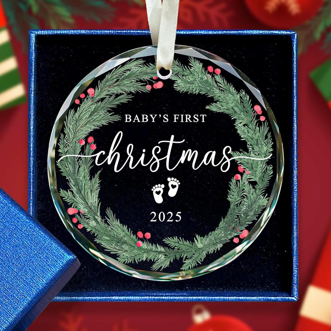 Babys First Christmas Ornament 2025 Girl, Boy - Baby's First Christmas Ornaments 2025, Baby's 1st Xmas Ornament - Baby Gifts for Xmas - Glass Babies Ornament