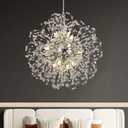 Modern Firework Chandelier, 12-Light Sputnik Chandelier Chrome Pendant Lighting for Dining Room, Dandelion Crystal Chandelier Ceiling Light Fixture for Living Room, Bedroom