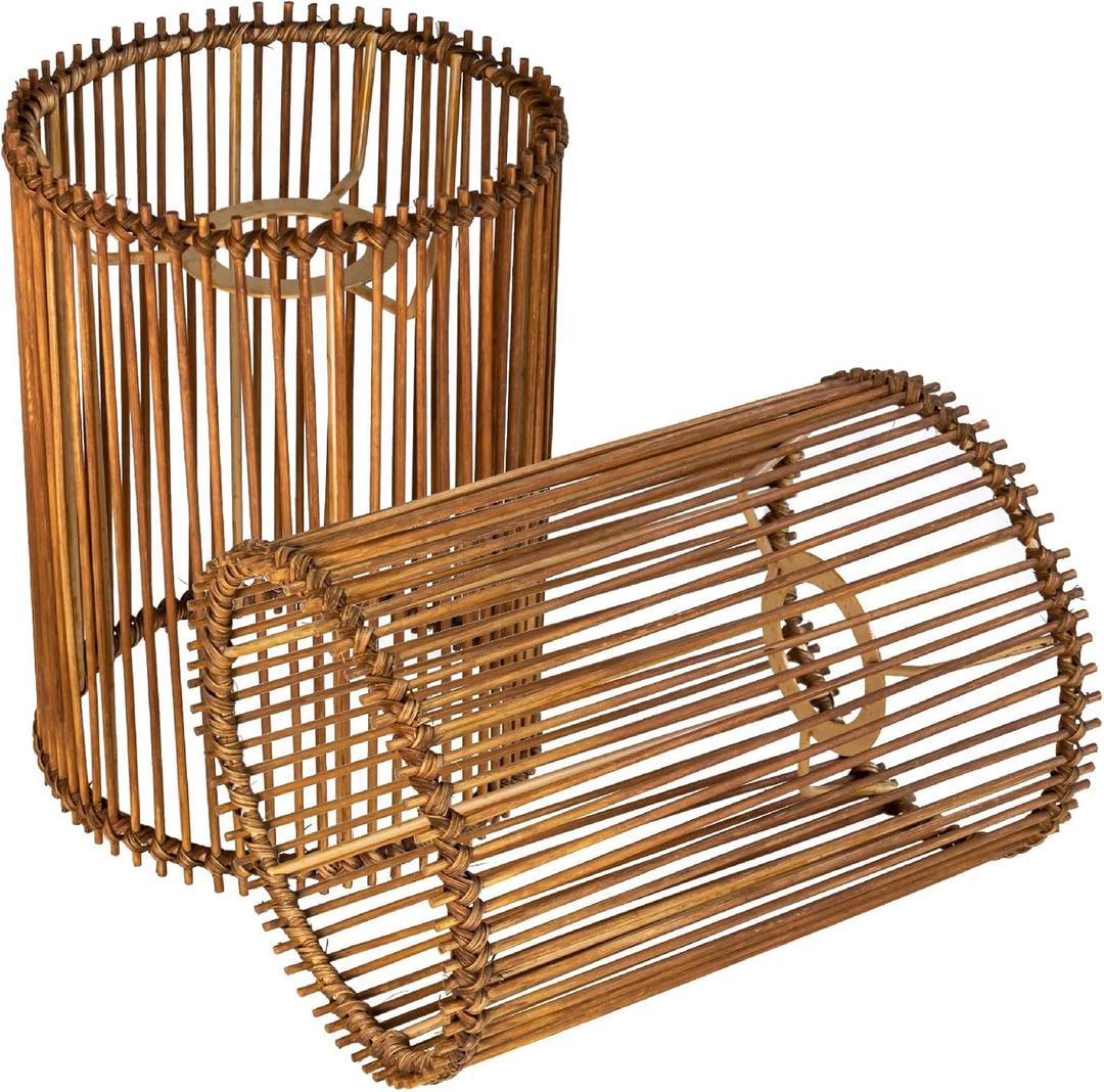 2 pack Small Lampshades for Table Lamp Shade Floor Lamp Shade,woven rattan boho Bamboo Lampshades,5.5"x5.5"x7.9",Dark brown