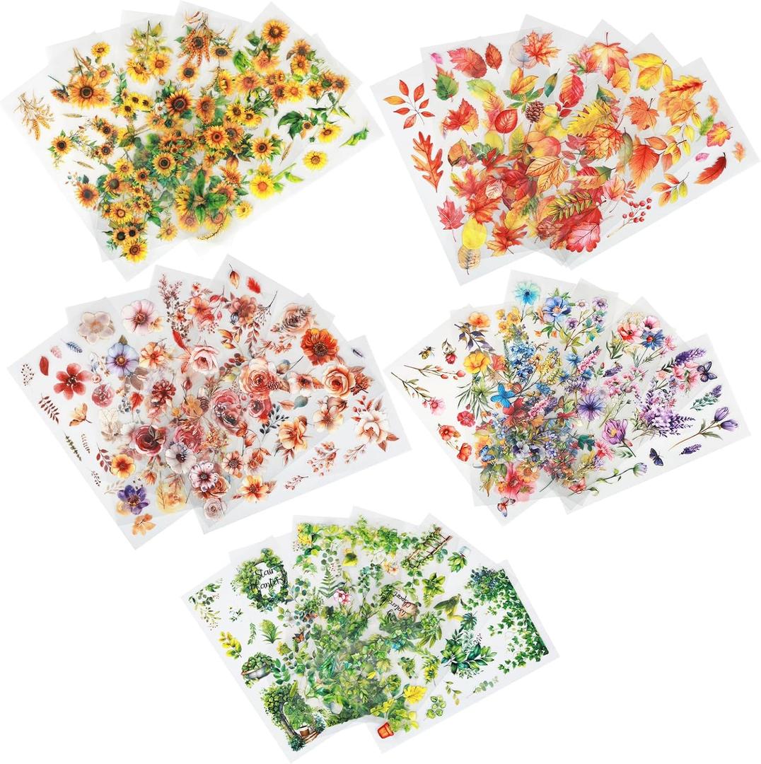 468 Pcs Plants Floral Scrapbook Stickers, 30 Sheets Vintage Fall Aesthetic Stickers for Scrapbooking, Transparent Flower Sticker for Card Letters DIY, Junk Journal Supplies (Nature Series)