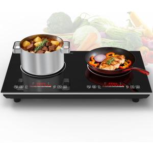 VBGK 2 burner Induction Hop,3600W Electric hob 2 burner with Knob Control,9 Power Levels, Kids Lock & Timer,LED touch control,double induction hop