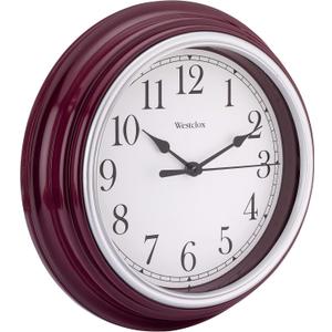 Westclox Quartz Movement Round Wall Clock, Contemporary Analog Design, Battery-Powered for Indoor Use (Burgundy, 9 Inch)