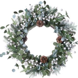 J'FLORU Christmas Wreaths for Front Door 20 Inch Artificial Christmas Wreath White Winter Wreath with Berries Pine Cones Pine Needles for Xmas Winter Holidays