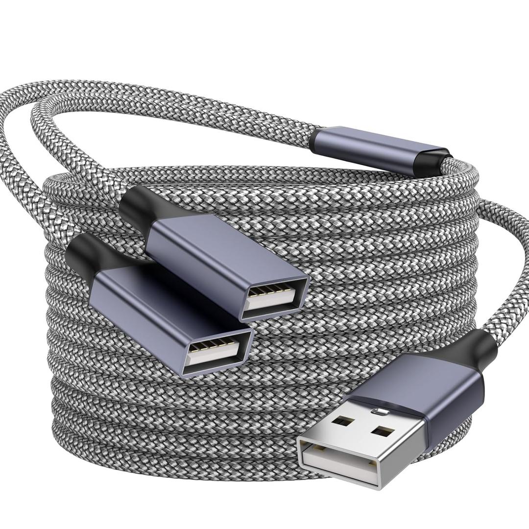 BETU POHFP 6.6FT USB Splitters, A Male to 2 Female Extension Cable, USB Y Splitter Support Charging and Data Transfer for Printer/Keyboard/Flash Drive/PlayStation/Laptop/LED Etc(Grey)