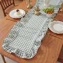 HunnmingRe 1 Pcs Sage Green Plaid Gingham Ruffle Table Runner 118 x 13.8'' Farmhouse Table Runner 100% Cotton Scalloped Long Dresser Scarves for Dining Room, Wedding, Kitchen Rustic Home Decor