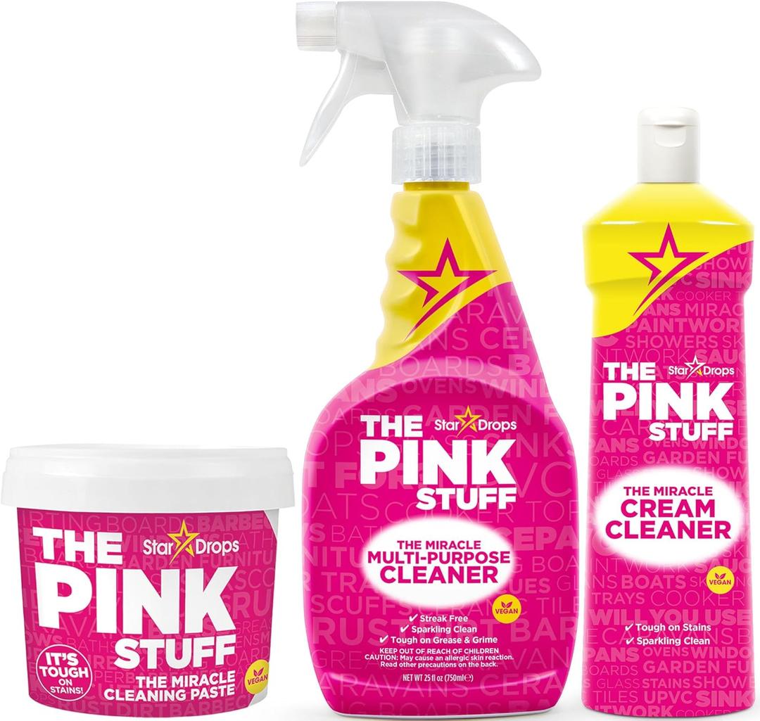 Stardrops The Pink Stuff Miracle Cleaning Bundle  Multi-Purpose Paste, Spray & Cream Cleaner (3-Pack)  Tough on Stains, Gentle on Surfaces