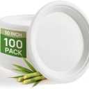 Goodluck 10 Inch White Compostable Paper Plates 100 Pack, 100% FSC Certified Heavy Duty Bagasse Plates, Eco Friendly Disposable Sugarcane Plates for Party, Wedding, BBQ, Catering & Everyday Use