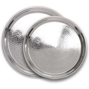 Hammered Stainless Steel Trays – Round Silver Serving Trays - Metal Serving Tray - 2 Pc - Large Tray 15” Medium Tray 13” - Decorative Platters – by Colleta Home