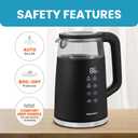 Elite Gourmet 1.7L Dual Wall Cool Touch Electric Tea Kettle, Borosilicate Glass, 304 Stainless Steel Interior, Programmed Digital Touchscreen, Keep Warm, Auto Off & Audible Indicator, Black