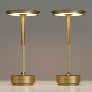 2 Pack Rechargeable Cordless Table Lamps, Portable 5000mAh Battery Table Light, 3 Color Stepless Dimming LED Table Light with Memory Function, for Outdoor/Dinner/Patio/Restaurant.(Gold)