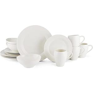 Mikasa Swirl White 16 Piece Dinnerware Set, Service for 4