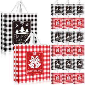200 Pcs Large Christmas Gift Bags Bulk 15.7 x 11.8 x 3.9 Plastic Shopping Bag with Handles Holiday Merchandise Boutique Totes for Business Retail Clothing Wrapping Party(Plaid)