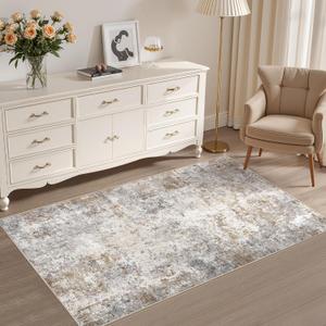 UERMEI 3x5 Area Rug Living Room Rugs - Washable Neutral Modern Abstract Soft Thin Rug Indoor Floor No Slip Rug Carpet for Bedroom Under Dining Table Home Office Decor - Brown Grey