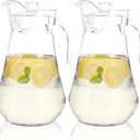 SOUJOY 2 Pack Plastic Pitcher, 2L Clear Iced Water Jug with Lid and Handle, Heat Resistant BPA-Free Tea Pitcher for Lemonade, Juice, Milk, Cold or Hot Beverage