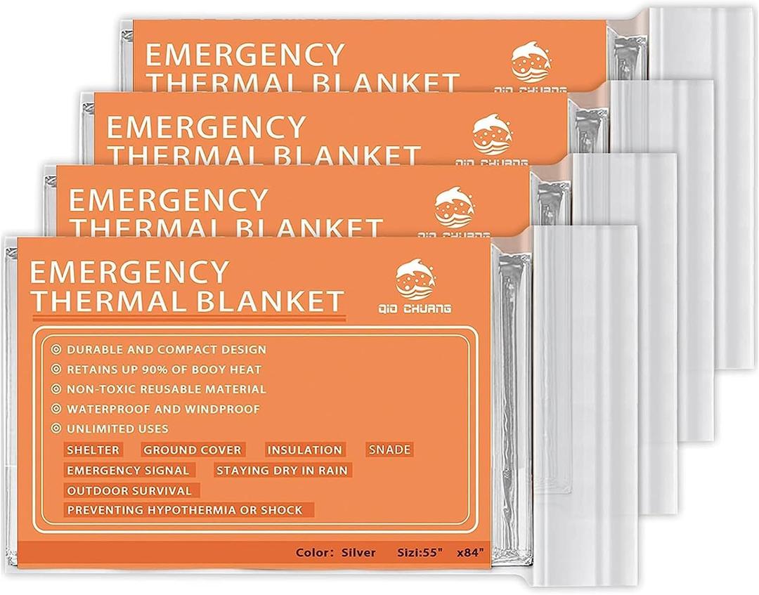 QIO CHUANG Emergency Mylar Thermal Blankets -Space Blanket Survival kit Camping Blanket (4-Pack). Perfect for Outdoors, Hiking, Survival, Bug Out Bag Marathons or First Aid 1