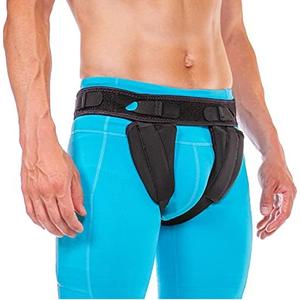 BraceAbility Male Inguinal Hernia Belt - Groin Truss Support Guard With Removable Left or Right Compression Pads For Scrotal, Femoral, Single and Double Hernias, Pre and Post Surgical Pain for Men (L)
