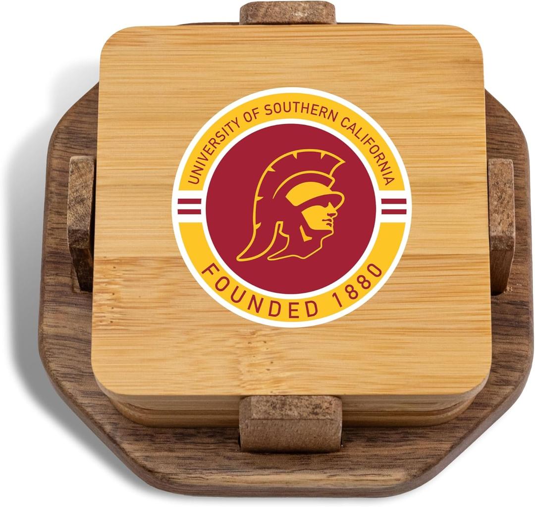 The Memory Company Officially Licensed NCAA Wood Inlay Coaster Set - 4-Pack Handcrafted Drink Coasters with Holder, Premium Sports Fan Home Bar Accessories, Official Team Logo Collection