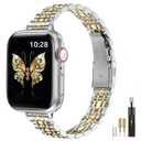 MioHHR Slim Metal Band Compatible with Apple Watch Band 42mm(Series 11 10) 41mm(Series 9 8 7) 40mm(Series 6 5 4 SE3/2/1) 38mm(Series 3 2 1),Stainless Steel iWatch Bands for Women,Silver/Gold