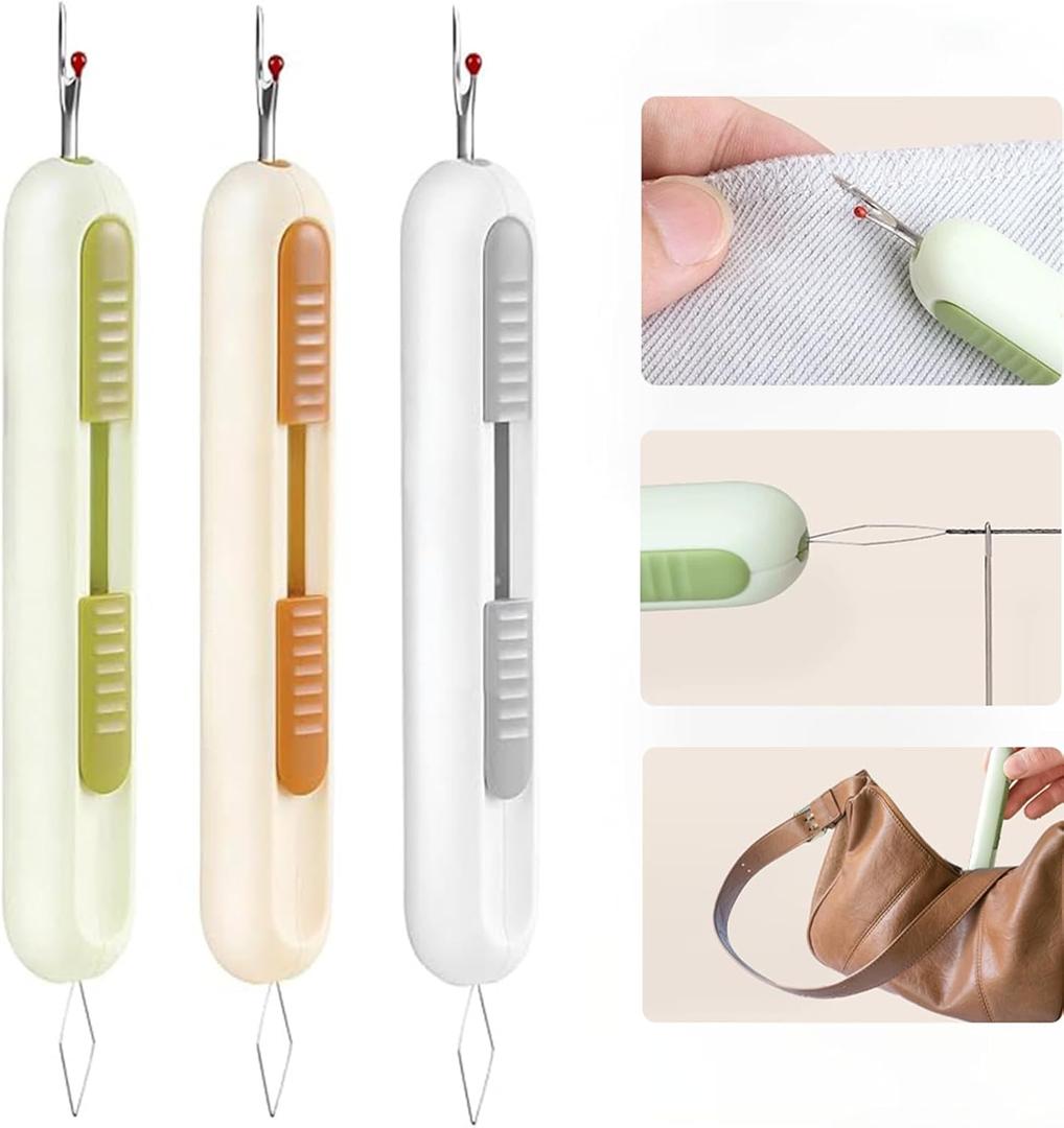3 Pack Dual Function Seam Ripper and Needle Threader Compact Design Needle Threaders for Hand Sewing Threaders for Sewing Perfect for Easy Stitch Removal and Threading Needles Efficient Seam Ripping (green white orange)