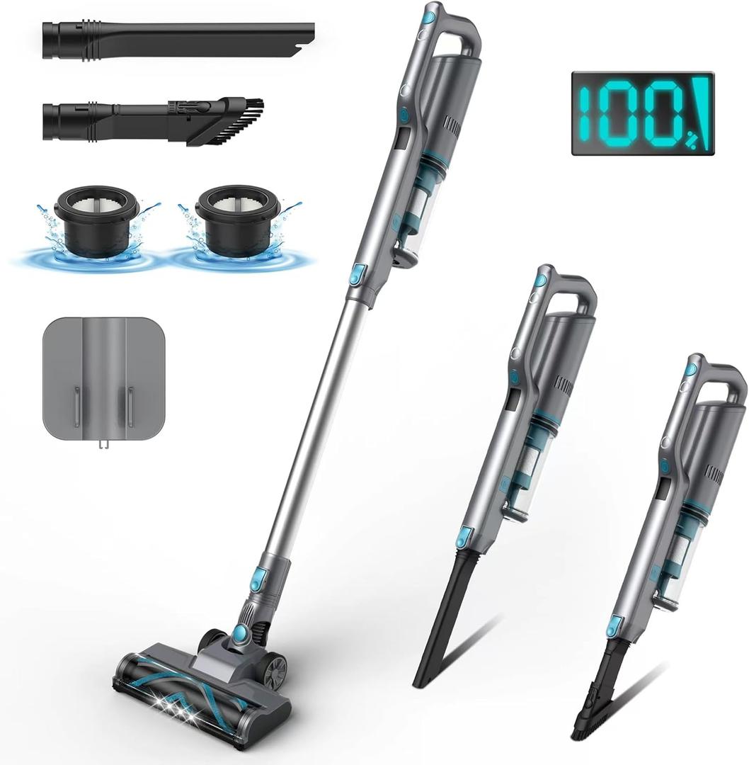 Cordless Vacuum Cleaner, Powerful Vacuum with 45 Minutes Runtime, Anti-Tangle Vacuums for Home, 1.2L Dust Cup, Rechargeable Cordless Vacuum for Floor 