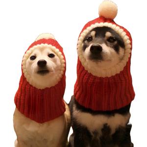 DELIFUR Dog Christmas Cap with Pompon Crocheted Snood Adorable Cat Hat Red Warm Winter Dog Hat Knit Snood Headband for Pets & Women & Man (X-Small)