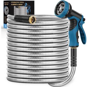 Garden Hose 40FT, Water Hose with 10 Function Nozzle, Garden Hose Metal with Leak-proof Connectors, Kink-Free & Ultra Flexible, Rust/Pet/Puncture Proof for Lawn, Yard, RV, Car Wash, 550PSI