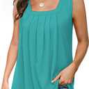 Tank Tops for Women Summer, Loose Fit Pleated Square Neck Sleeveless Tops Flowy Blouse Going Out Tops Basic Shirts (Medium, Blue Green)