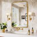 Bathroom Mirror 24" X 36" Wall Mount Dresser Metal Frame Rounded Rectangular Mirror Over Sink Vanity Can Be Hung Horizontally Or Vertically for Bedroom, Entryway, Living Room,Gold
