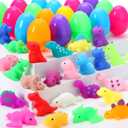 JOYIN 24 Pcs Easter Prefilled Eggs with Mochi Squishy Toys, Dinosaur Stress Reliever Squishy Toy for Easter Theme Egg Hunt, Kids Party Favor, Basket Stuffers Filler, Classroom Prize Supplies