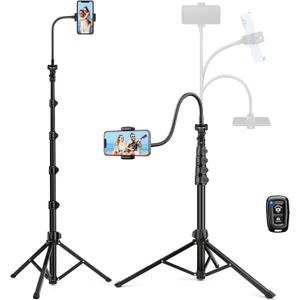 Phone Tripod Stand, 85" Tall Cellphone Tripod for iPhone with Gooseneck Remote, Flexible Portable Phone Stand for Recording, Compatible with iPhone 14 13 12 pro Android Camera (Black)