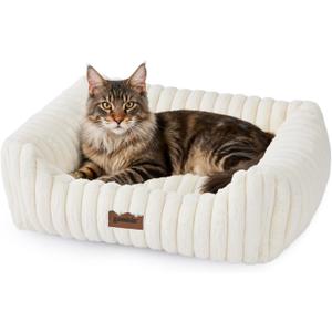 Large Cat Beds - Orthopedic Dog Bed for Medium Dogs, Rectangle Pet Bed with Fluffy Removable Washable Cover, 25x21x9inches, Cream