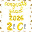 2 x Gold Congrats Grad 2026 Balloons, 16 Inch Congrats Grad Balloon 2026 Graduation Balloons for College High School Preschool Graduation Decorations 2026