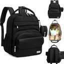 KeaBabies Diaper Bag Backpack - Small Multifunctional Travel Diaper Back Packs, Maternity Baby Changing Bags, 12L Capacity, PU Leather, Waterproof, Unisex, Nappy Changing Pad (Trendy Black, Small)