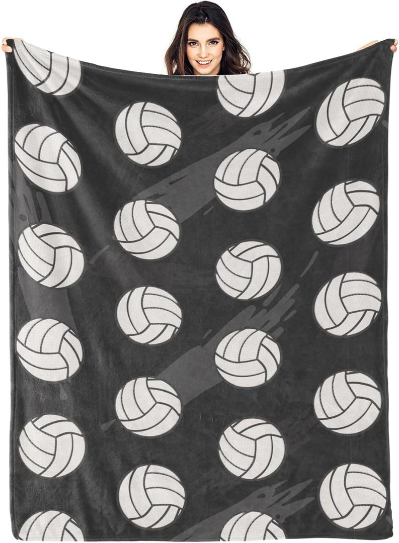 Volleyball Throw Blanket, Polyester, 50"x40", Black, Unisex, Kids & Adults, Volleyball Print, Cozy, Lightweight, Perfect for Bed & Couch