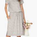 Simier Fariry Women Summer Midi Knee Casual Dress Pocket Hide Belly Short Sleeve Spring Work Travel Teacher Outfit (M)