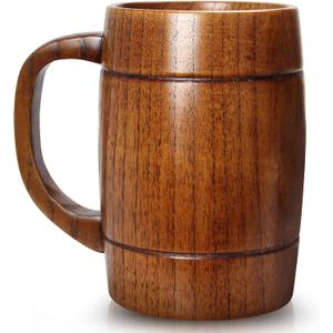 18 oz Large Wooden Beer Mug Gift for Men Women Big Vintage Viking Cup Rustic Cool Wood Stein Tankard Handmade Unique Coffee Man Mugs for Him Male Dad Husband Manly Camping Tea Cup Outdoor Fancy Mug