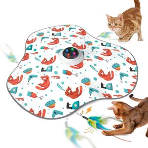 Interactive Cat Toys Rechargeable: Moving Concealed Feathers with Chime - Hide and Seek Toys,Touch Cat Kitten Toy Exercise Toys for Indoor Bored Adult Cats,White